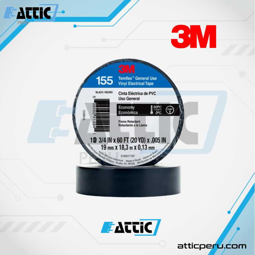 Cinta Aislante 3M TEMFLEX 155 Negra de PVC