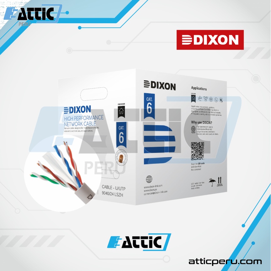 Cable UTP Dixon Cat 6 Cobre 4x24 Interior Gris 9040/24 LSZH