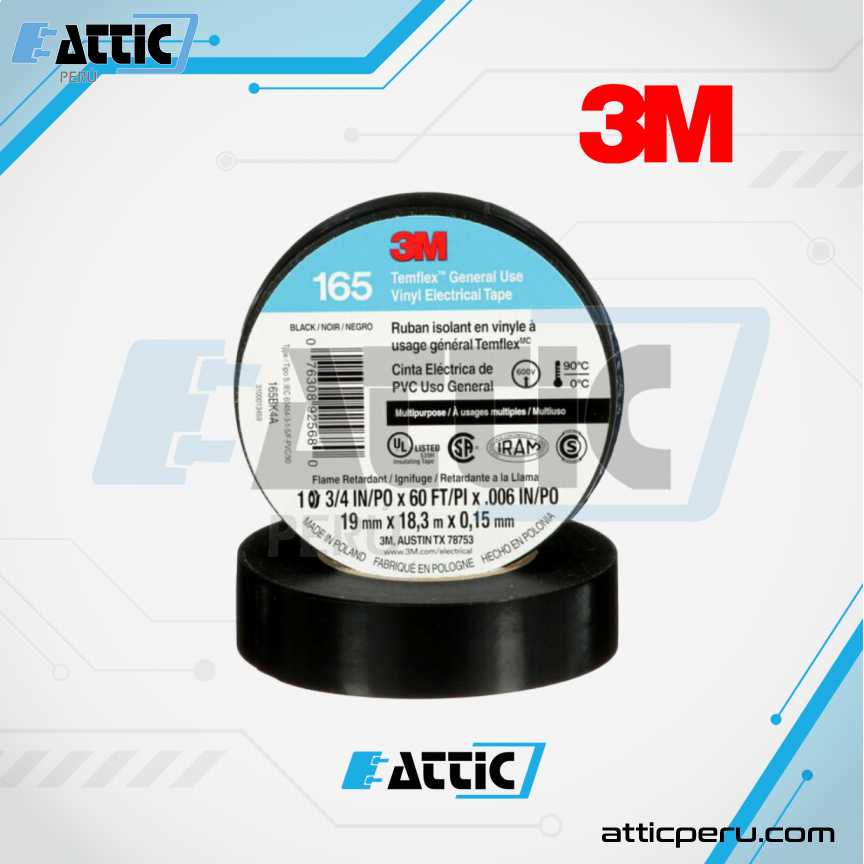 Cinta Aislante 3M TEMFLEX 165 Negra de PVC