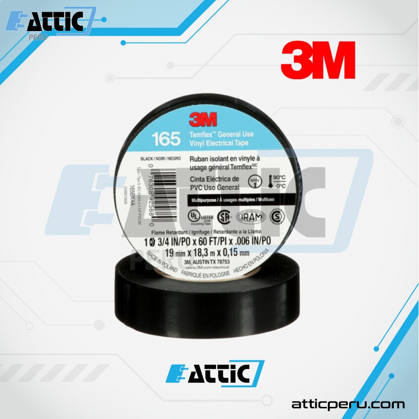 Cinta Aislante 3M TEMFLEX 165 Negra de PVC