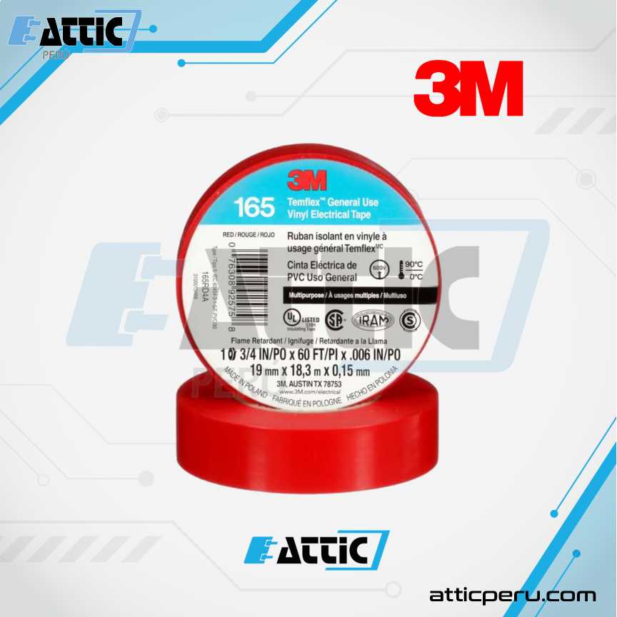 Cinta Aislante 3M TEMFLEX 165 Roja de PVC