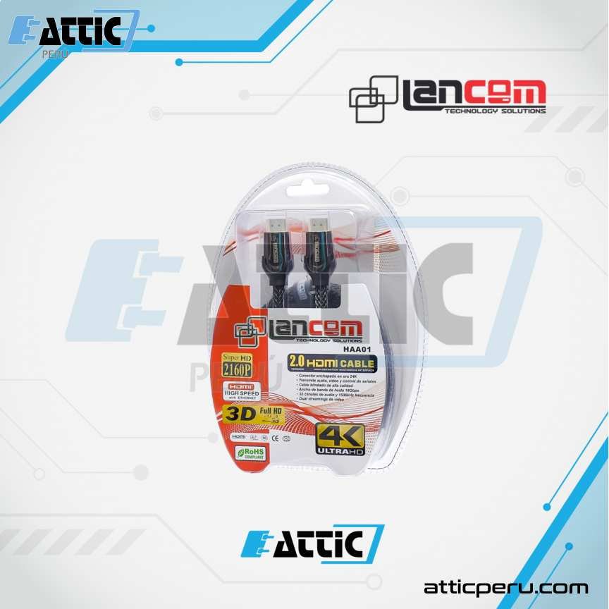 Cable HDMI 2.0 LANCOM 5m con Ferrita y Malla Negra ZZ-HAA01-5M