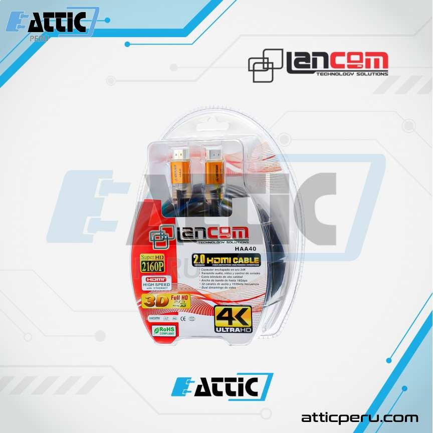 Cable HDMI 2.0 LANCOM 20m Dorado con Ferrita ZZ-HAA40-20M