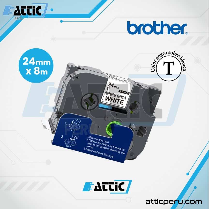 Cinta Compatible BROTHER 24mm x 8m Negro sobre Blanco TZc-FX251
